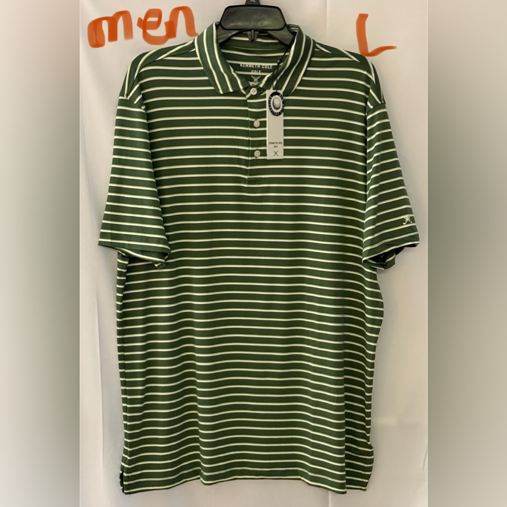 Kenneth Cole Olive Striped Golf ⛳️ Polo Shirt